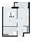 Планировка  1-комнатной квартиры, 30,4 м2