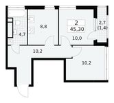 Планировка 2-комнатной квартиры, 45,3 м2