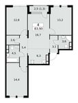 Планировка  4-комнатной квартиры, 83,9 м2