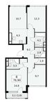 Планировка  4-комнатной квартиры, 76,9 м2