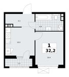 Планировка  1-комнатной квартиры, 32,2 м2