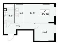 Планировка  2-комнатной квартиры, 45,7 м2