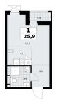 Планировка  1-комнатной квартиры, 25,9 м2