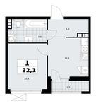 Планировка  1-комнатной квартиры, 32,1 м2