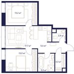 Планировка 2-комнатной квартиры, 60,9 м2