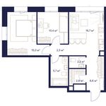 Планировка 2-комнатной квартиры, 61,7 м2