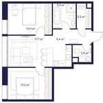 Планировка 2-комнатной квартиры, 60,8 м2
