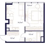 Планировка 1-комнатной квартиры, 41,3 м2