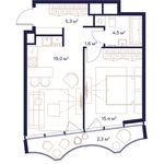 Планировка 1-комнатной квартиры, 48,1 м2