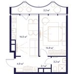 Планировка 1-комнатной квартиры, 41,8 м2