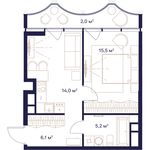 Планировка 1-комнатной квартиры, 42,8 м2