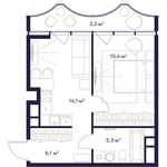 Планировка 1-комнатной квартиры, 43,1 м2