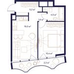 Планировка 1-комнатной квартиры, 48 м2