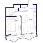 Планировка 1-комнатной квартиры, 42,9 м2