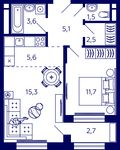 Планировка 1-комнатной квартиры, 45,3 м2