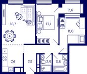 Планировка 2-комнатной квартиры, 64,7 м2