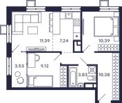Планировка 2-комнатной квартиры, 54,37 м2
