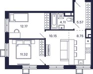 Планировка 2-комнатной квартиры, 50,07 м2
