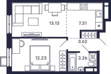 Планировка 1-комнатной квартиры, 37,87 м2