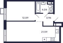 Планировка 1-комнатной квартиры, 41,68 м2