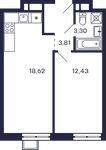 Планировка 1-комнатной квартиры, 38,16 м2