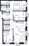 Планировка 3-комнатной квартиры, 81,32 м2