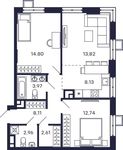Планировка 2-комнатной квартиры, 67,14 м2