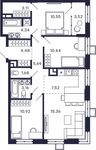 Планировка 3-комнатной квартиры, 80,77 м2