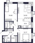 Планировка 2-комнатной квартиры, 67,37 м2