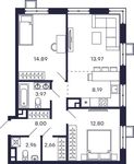 Планировка 2-комнатной квартиры, 67,44 м2