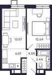 Планировка 1-комнатной квартиры, 39,71 м2