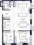 Планировка 2-комнатной квартиры, 72,68 м2