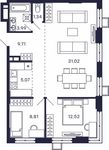 Планировка 2-комнатной квартиры, 72,46 м2