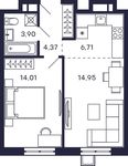 Планировка 1-комнатной квартиры, 43,94 м2