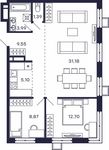 Планировка 2-комнатной квартиры, 71,29 м2