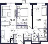 Планировка 2-комнатной квартиры, 62,84 м2