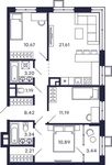 Планировка 3-комнатной квартиры, 74,03 м2