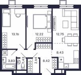 Планировка 2-комнатной квартиры, 62,88 м2