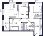 Планировка 2-комнатной квартиры, 54,37 м2