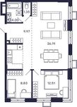Планировка 2-комнатной квартиры, 72,85 м2