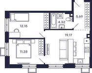 Планировка 2-комнатной квартиры, 52,61 м2