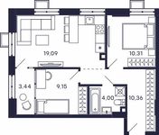 Планировка 2-комнатной квартиры, 56,35 м2