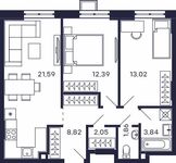 Планировка 2-комнатной квартиры, 63,57 м2