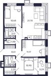 Планировка 3-комнатной квартиры, 76,63 м2