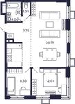 Планировка 2-комнатной квартиры, 72,63 м2