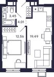 Планировка 1-комнатной квартиры, 39,51 м2