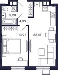 Планировка 1-комнатной квартиры, 44,41 м2