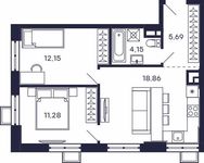 Планировка 2-комнатной квартиры, 52,13 м2