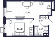 Планировка 1-комнатной квартиры, 39,53 м2