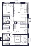 Планировка 3-комнатной квартиры, 76,08 м2